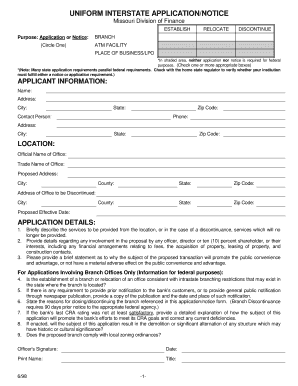 DIVISION of FINANCE Enclosed is an Application to Establish or Finance Mo  Form