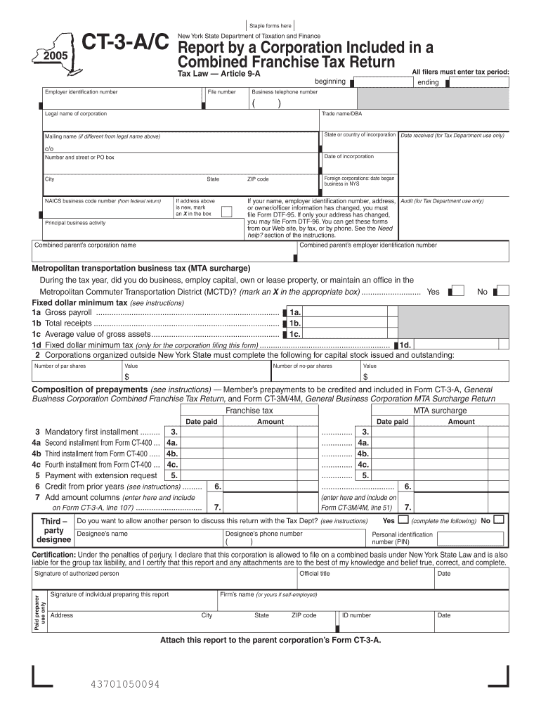 Report by a Corporation Included in a Combined Franchise Tax Tax Ny  Form