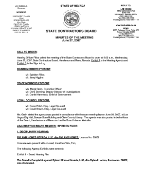 Minutes Nevada State Contractors Board  Form