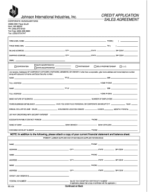 CREDIT APPLICATION SALES AGREEMENT Johnson International  Form