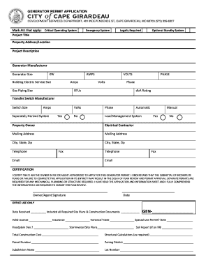 Generator Permit Application City of Cape Girardeau Cityofcapegirardeau  Form