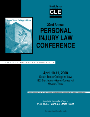 PERSONAL INJURY LAW CONFERENCE South Texas College of Stcl  Form