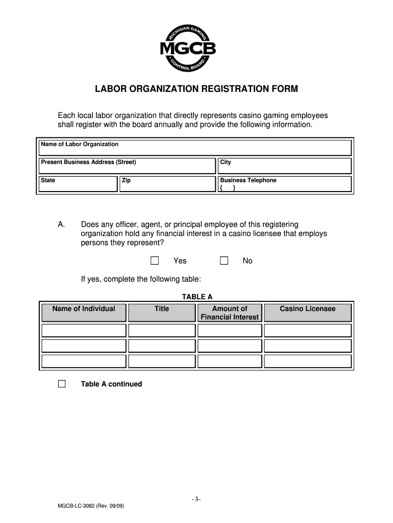 REGISTRATION for LABOR ORGANIZATIONS State of Michigan Michigan  Form