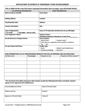 APPLICATION to OPERATE a TEMPORARY FOOD Foodprotect  Form