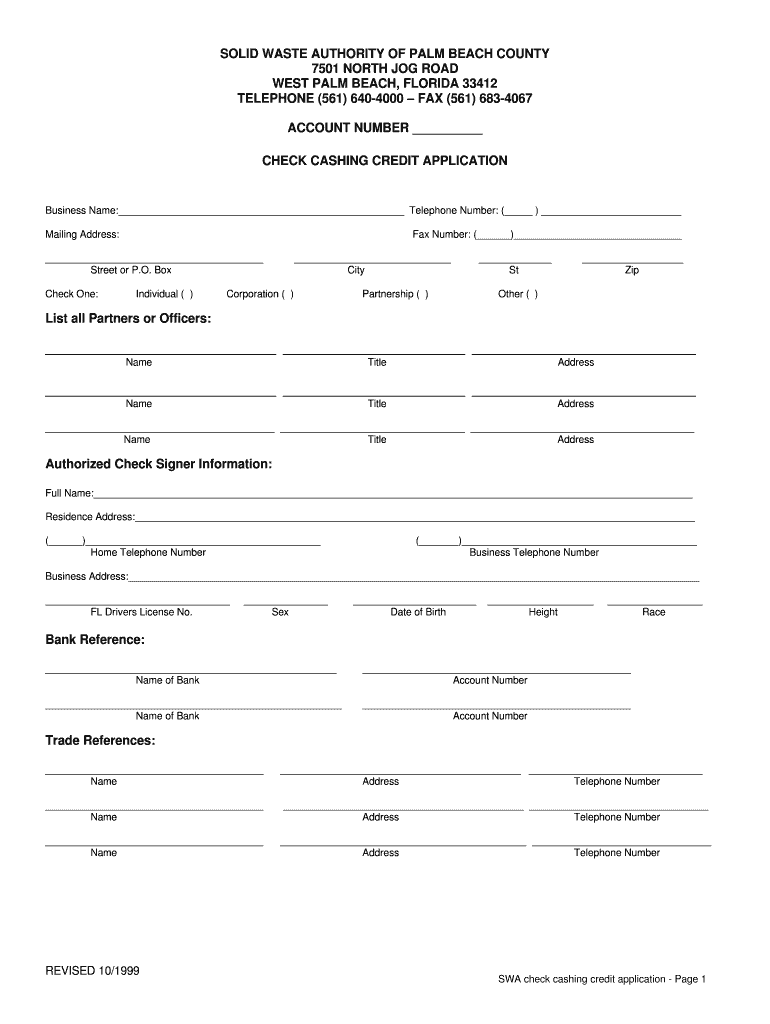 Check Cashing Credit Application Swa  Form