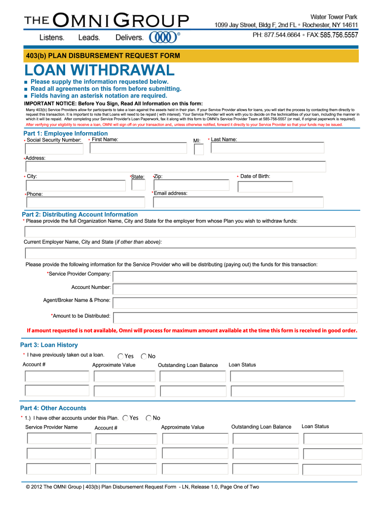 Omni Group 403b Plan Disbursement Request Form