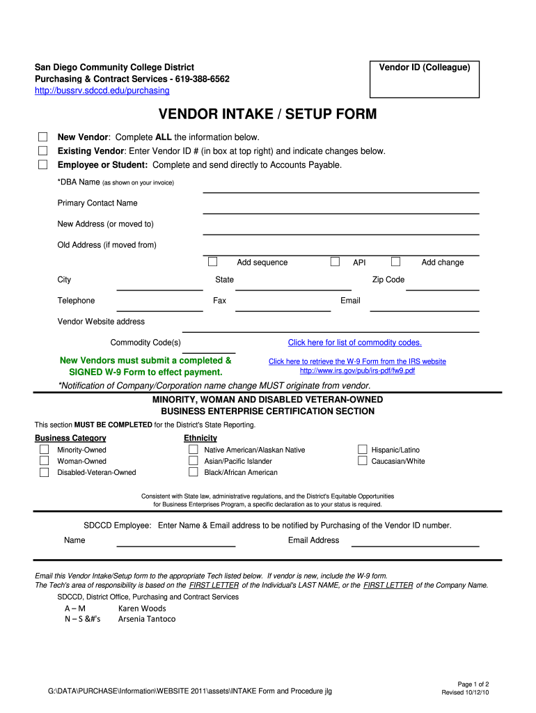  Vendor Intake Form 2010-2024