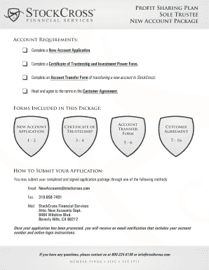 Profit Sharing Plan Sole Trustee New Account Package  Form