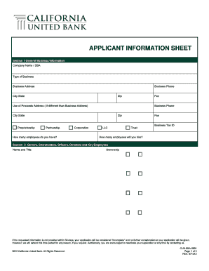 APPLICANT INFORMATION SHEET Page 2 California United Bank