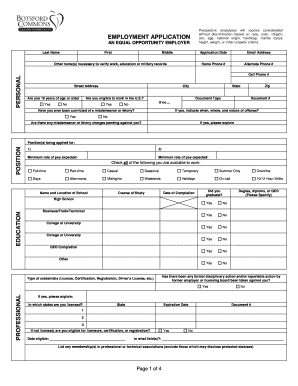 EMPLOYMENT APPLICATION P E RS O NAL P OS it ION E DUCAT  Form