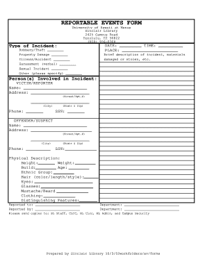 Reportable Events Form Sinclair Library University of Hawaii