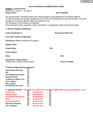 RAW MATERIAL INFORMATION FORM Section 1 General Personalcarecouncil