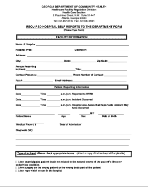 Dch Georgia Self Reporting Hospital Form