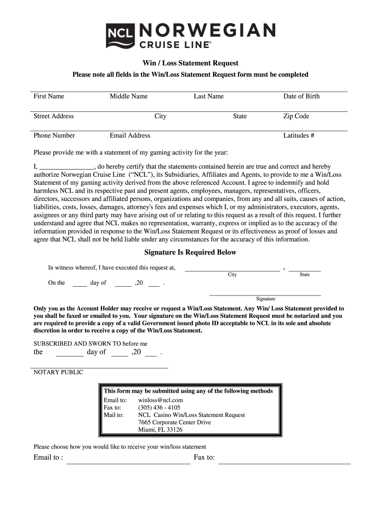 Ncl Win Loss Statement  Form
