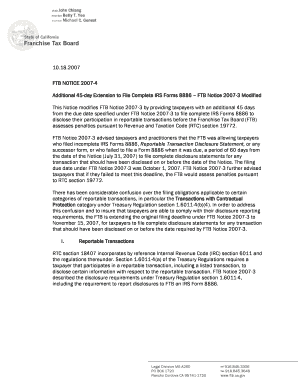 FTB Notice 4 Additional 45 Day Extension to File Complete IRS Forms 8886 FTB Notice 3 Modified Ftb Ca