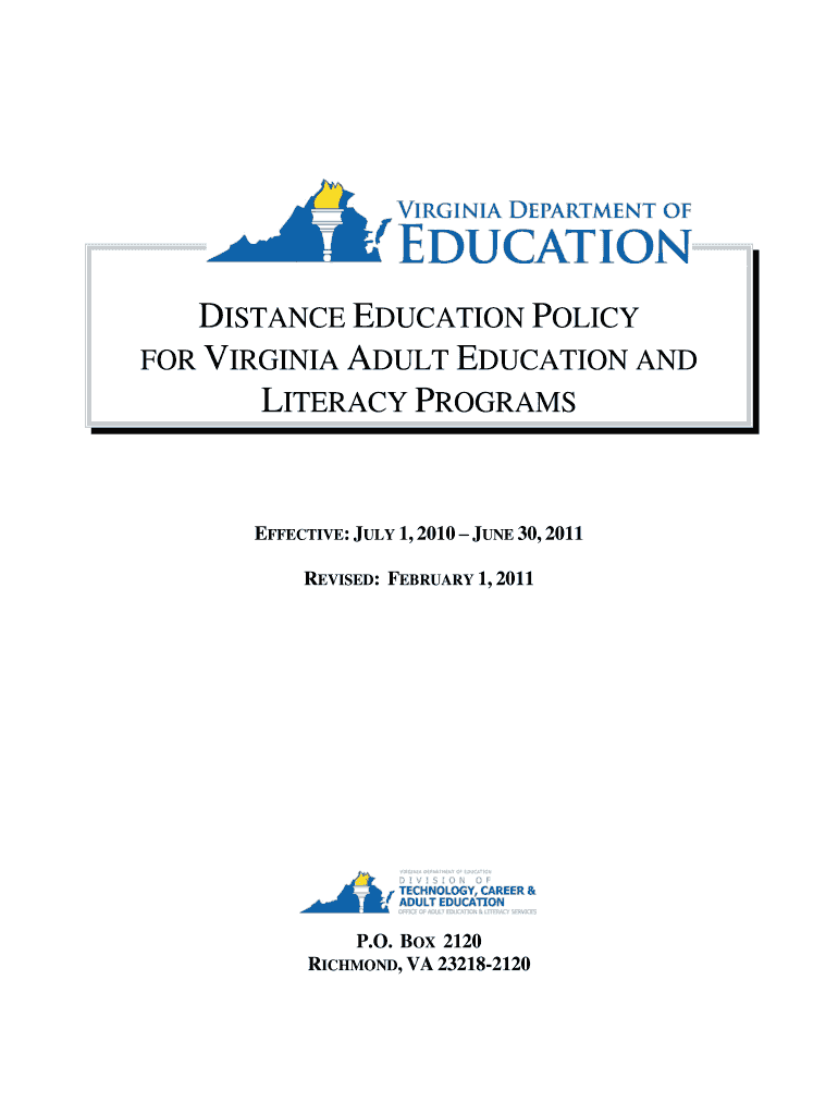 Distance Education Policy Virginia Department of Education Doe Virginia  Form