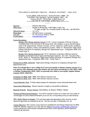 SYLLABUS for BIOLOGY 23042101 HUMAN ANATOMY FALL  Form