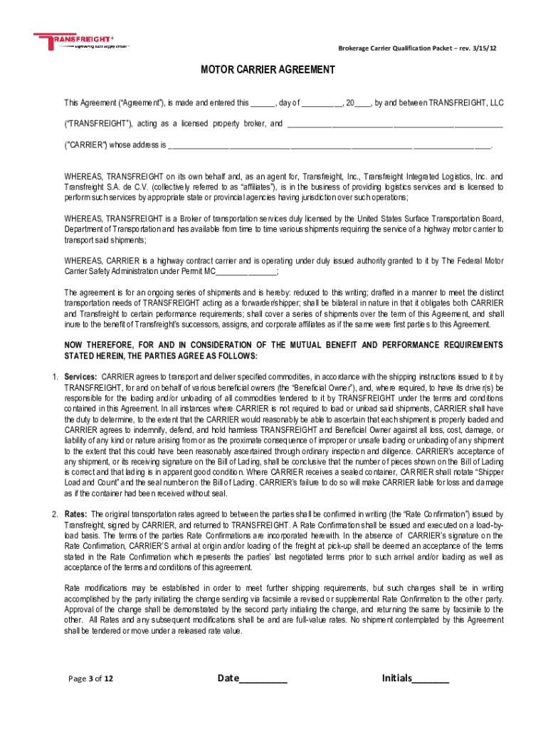 Online Brokerage Carrier Packet Form