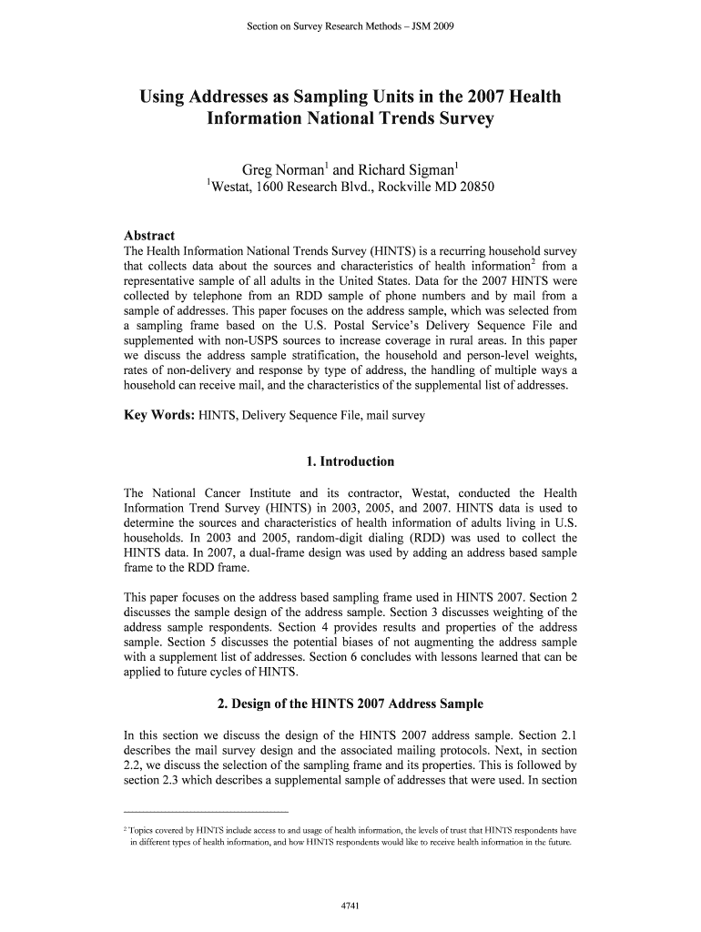 Using Addresses as Sampling Units in the Health Information Amstat