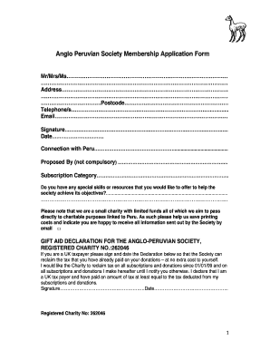 Anglo Peruvian Society Membership Application Form
