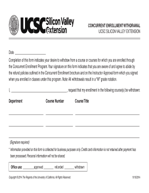 Withdrawal UCSC Extension Silicon Valley  Form
