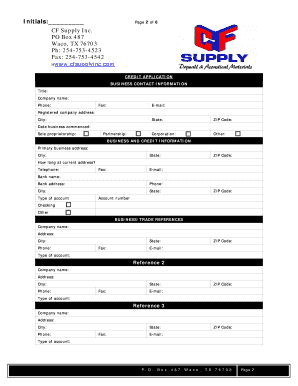 Credit Application CF Supply Form