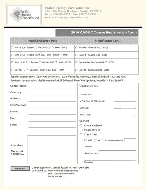 CAOHC Course Registration Form Pacific Hearing
