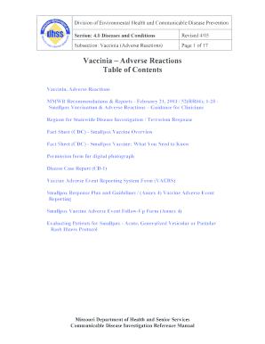 Vaccinia, Adverse Reactions Missouri Department of Health Health Mo  Form