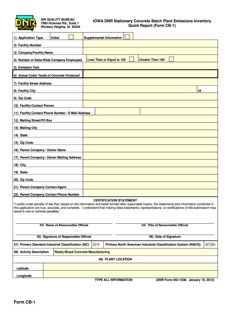 Form CB 1 Iowadnr