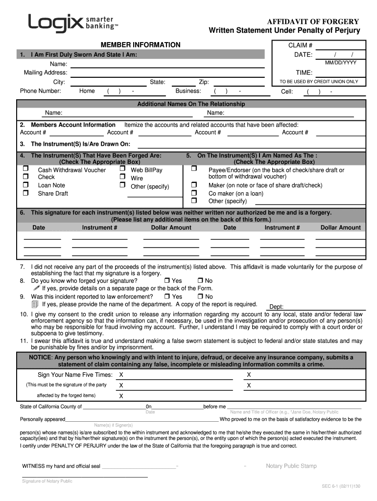 Logix Affidavit of Forgery  Form