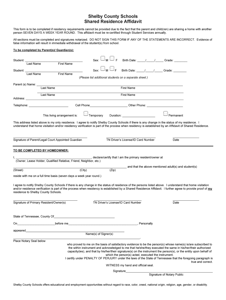 Shelby County Affidavit  Form