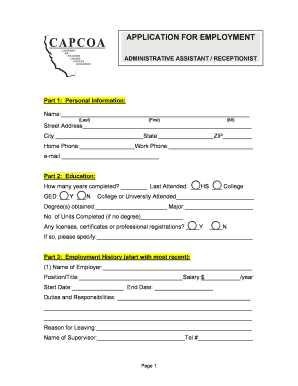 APPLICATION for EMPLOYMENT CAPCOA  Form