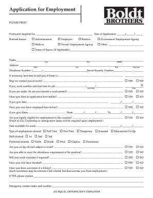 Boldt Brothers Employment Form