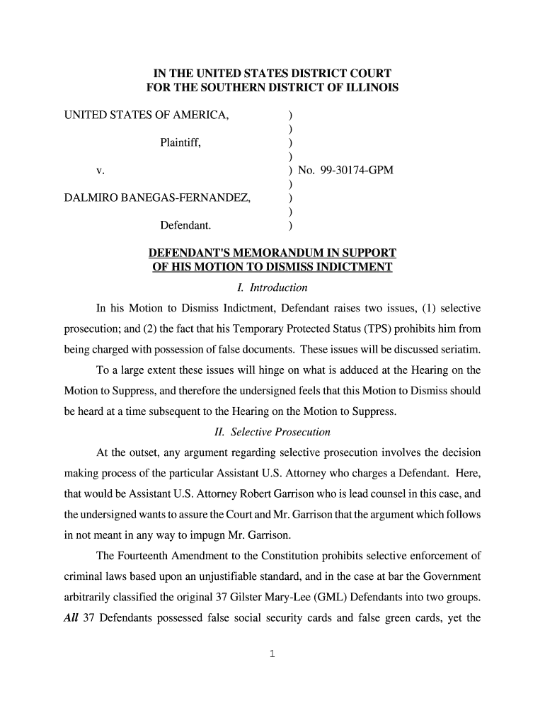 Memorandum in Support of Motion to Dismiss in USA V Banegas  Form