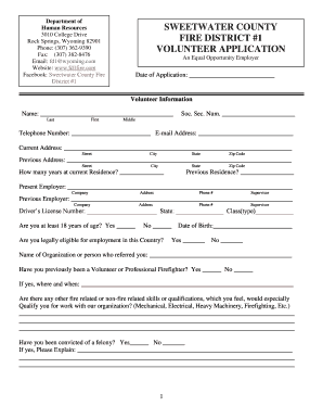 SWEETWATER COUNTY FIRE DISTRICT #1 VOLUNTEER  Form