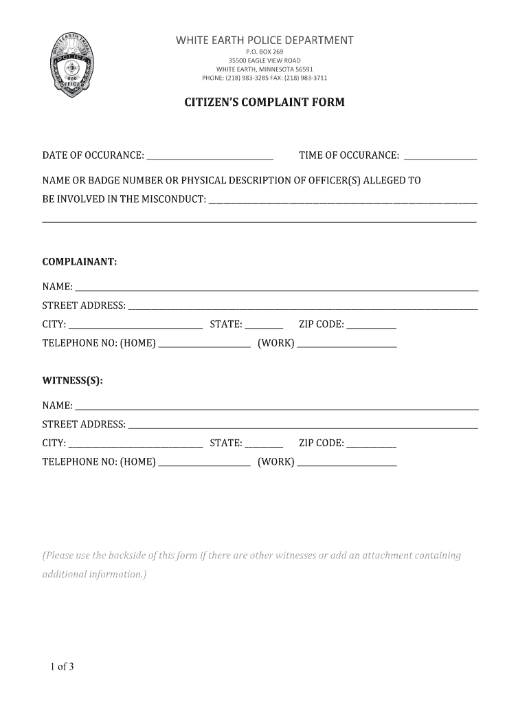 Citizen Complaint White Earth Nation  Form