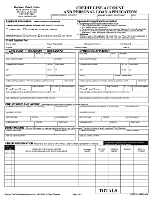 CREDIT LINE ACCOUNT and PERSONAL Meriwest Credit Union  Form
