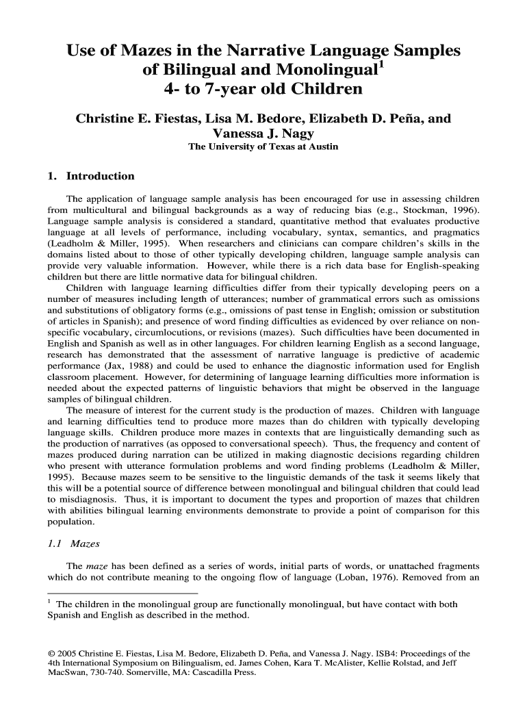 Use of Mazes in the Narrative Language Samples  Form