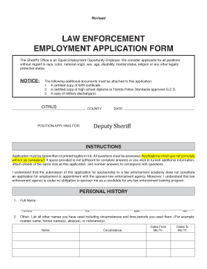  LAW ENFORCEMENT EMPLOYMENT APPLICATION FORM Sheriffcitrus 2014-2024