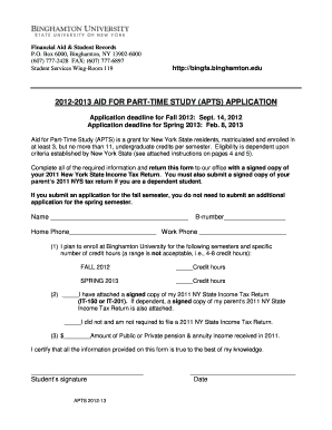 AID for PART TIME STUDY APTS APPLICATION Www2 Binghamton  Form