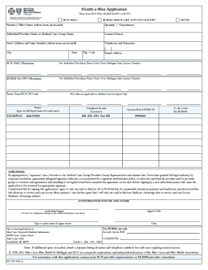 Health E Blue Application Blue Cross Blue Shield of Michigan  Form