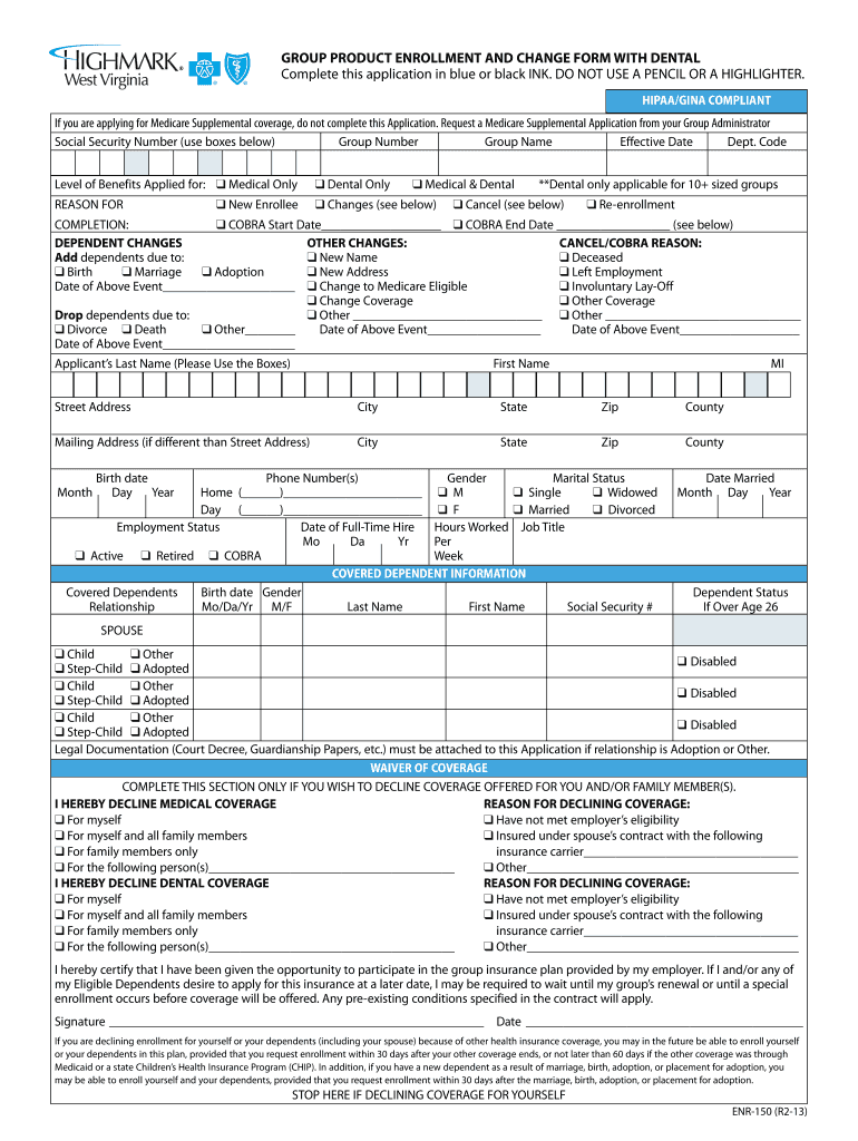 GROUP PRODUCT ENROLLMENT and CHANGE FORM with