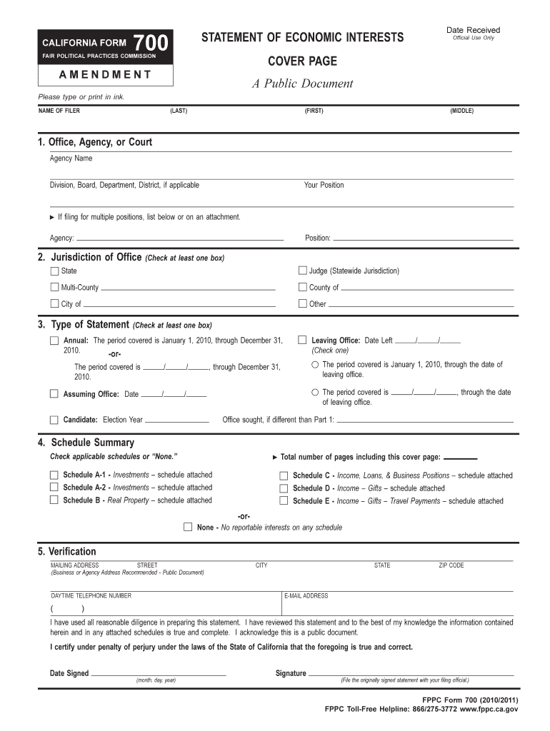 FPPC Form 700 20102011 Fppc Ca