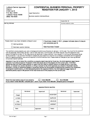 Confidential Business Personal Property Rendition for January  Form