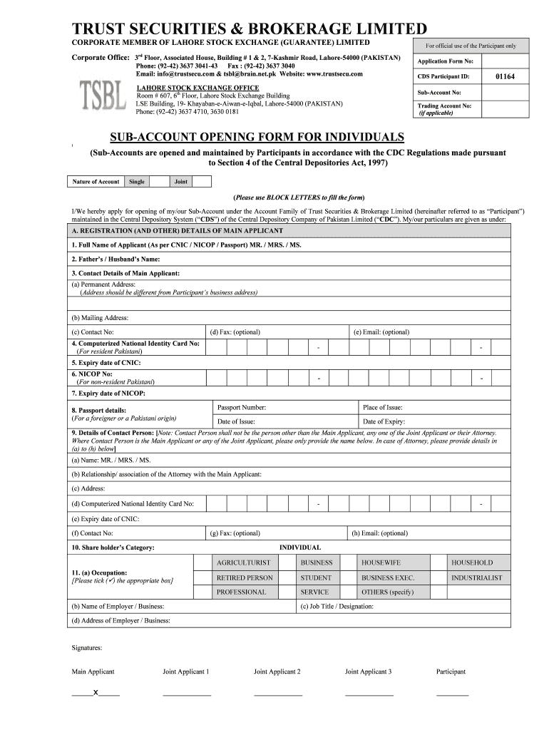CDC Account Opening Form Individual Trust Securities