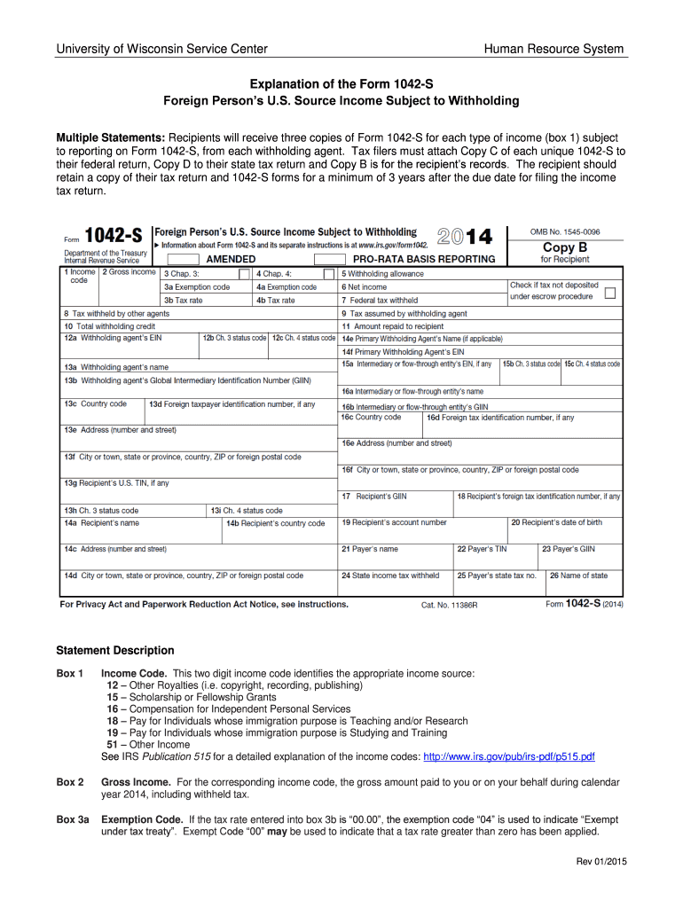 Explanation of the Form 1042 S Uwservice Wisc