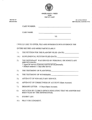 FIRST CITY COURT of the CITY of NEW ORLEANS  Form