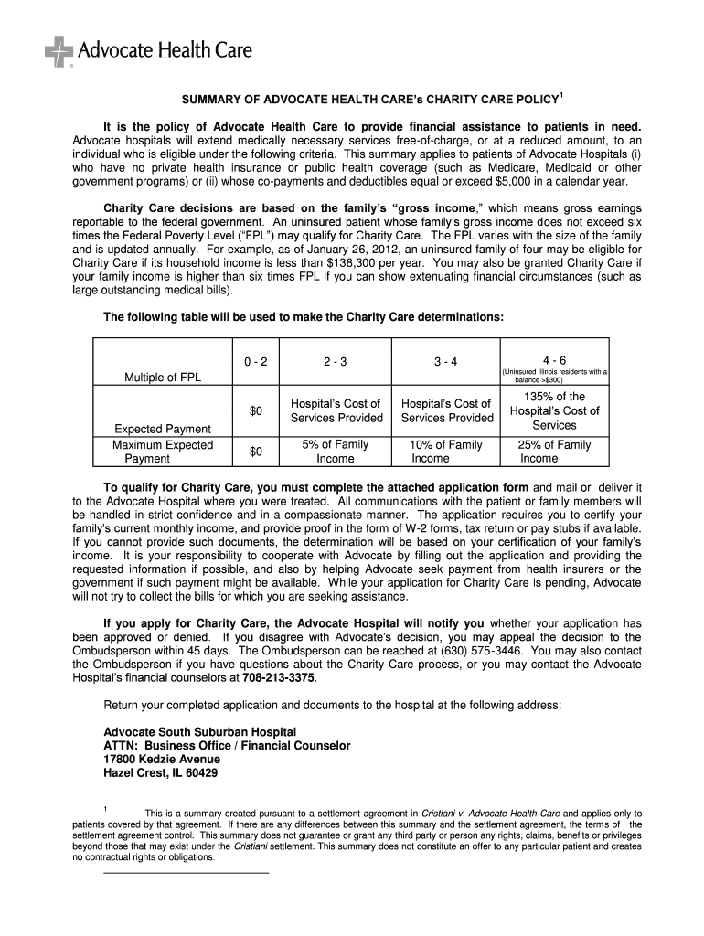 South Suburban Advocate Health Care  Form