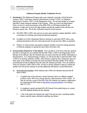 Settlement Program Identity Verification Process  Form