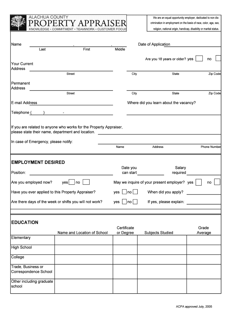 ACPA JobApplication July 20051 Acpafl  Form